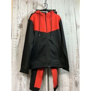 Red Black‎ Colorblock Hoodie and Jogger Set Loungewear Activewear